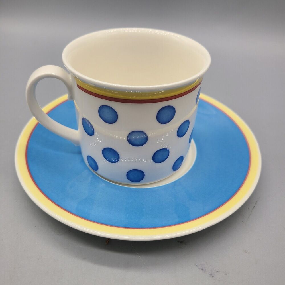 Villeroy & Boch Twist-Anna Breakfast Set Cup & Saucer 8 oz Blue Polka Dots